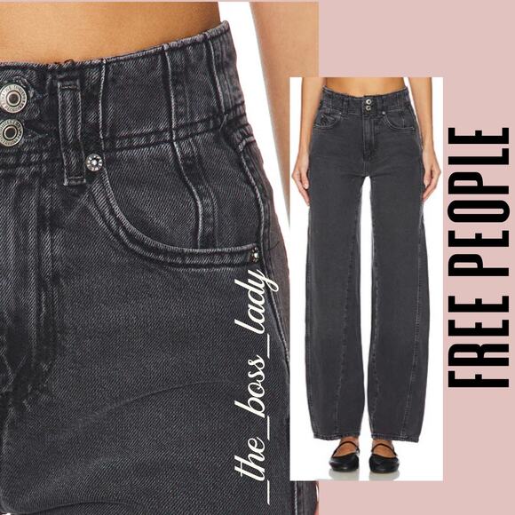 Free People jeans straight-leg high rise cotton streetwear boho pants 32 - Picture 1 of 9